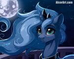  2021 alcor90 blue_eyes conditional_dnp digital_media_(artwork) equid equine eyebrows eyelashes female feral friendship_is_magic full_moon fur hasbro horn mammal moon my_little_pony night outside princess_luna_(mlp) smile solo text unicorn url 