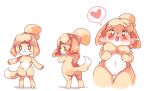  &lt;3 &lt;3_eyes animal_crossing anthro breasts canid canine canis digitigrade domestic_dog featureless_breasts female front_view fushiana_ai genitals holding_breast isabelle_(animal_crossing) looking_at_viewer low-angle_view mammal multiple_poses nintendo nude pose pussy rear_view simple_background solo thigh_gap tongue tongue_out video_games white_background 