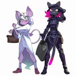  1:1 anthro bag basket chiropteran clothing container costume domestic_cat duo felid feline felis female green_eyes hair_between_eyes halloween hi_res holidays kemari ko-mori mammal notched_ear simple_background standing tongue tongue_out white_background window 
