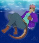  anthro antonio antonio_otter clothed clothing hi_res lutrine male mammal mustelid simple_background solo 