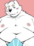  2021 3:4 anthro belly black_nose blush bulge clothing humanoid_hands kemono male mammal menmen_kesinn moobs navel nipples overweight overweight_male pink_background simple_background solo underwear ursid white_body 
