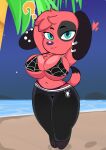  &lt;3 :3 ? absurd_res animal_crossing anthro beach big_breasts bikini bottomwear breasts canid canine canis cherry_(animal_crossing) clothing domestic_dog female hands_behind_back hi_res huge_breasts looking_at_viewer mammal nintendo onibi pants seaside smile solo swimwear video_games 