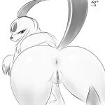  1:1 absol anthro anus big_butt butt female genitals girokett looking_at_viewer monochrome nintendo pok&eacute;mon pok&eacute;mon_(species) pussy simple_background solo video_games white_background 