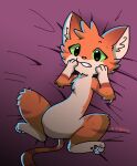  bed domestic_cat featureless_crotch felid feline felis feral fur furniture green_eyes hi_res kazoko_(artist) kazoko_(character) lying male mammal on_back orange_body orange_fur pawpads paws paws_on_face pink_nose solo spread_legs spreading striped_body stripes tabby_cat 