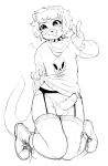  2021 absurd_res anthro balls clothing collar domestic_ferret erection garter_belt garter_straps genitals gesture girly hi_res kolka_(sneel) legwear male mammal monochrome mustela mustelid musteline penis sketch sneel solo spiked_collar spikes thigh_highs true_musteline v_sign 