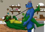  abs anthro asian_mythology beard blue_body blue_eyes blue_fur canid canine casual_sex cobby_(the_bad_otter) collar detailed_background dragon duo east_asian_mythology eastern_dragon ethan_(the_bad_otter) facial_hair fur green_body green_scales horn husband kitchen leash leash_pull love lying male male/male mammal married_couple musclegut muscular mythology nipples penetration power_bottom ring romantic scales scalie sex tail_around_leg the_bad_otter_(artist) 