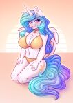  &lt;3 &lt;3_eyes 2021 absurd_res anthro anthrofied big_breasts bikini blush breasts chest_tuft clothing dandy_(artist) digital_media_(artwork) equid equine feathers female friendship_is_magic hair hasbro hi_res horn inner_ear_fluff kneeling looking_at_viewer mammal my_little_pony navel princess_celestia_(mlp) purple_eyes shoulder_tuft solo swimwear tuft white_body white_feathers winged_unicorn wings 