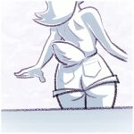  1:1 2021 animated anthro big_butt bottomwear bottomwear_down bottomwear_only bottomwear_pull breasts bun_butts butt clothed clothing clothing_grab clothing_pull female fingers fur hair lagomorph leporid mammal monochrome mooning no_underwear partially_clothed presenting presenting_hindquarters pulling_down_shorts rabbit rear_view scut_tail short_playtime short_tail shorts shorts_down shorts_only shorts_pull side_boob simple_background solo topless undressing 