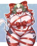  2021 alternate_version_at_source anthro areola belly big_breasts biped blush blush_lines bovid bovine bow_tie breasts cattle chest_tuft curvy_figure eyewear female fluffy fur glasses green_hair grey_body grey_fur hair hands_behind_back hi_res horizontal_pupils horn huge_breasts kemono looking_at_viewer makino_(shibaemonxsk) mammal mostly_nude multicolored_hair multicolored_tail navel open_mouth overweight overweight_anthro overweight_female portrait pupils ribbons shibaemonxsk solo teeth thick_thighs three-quarter_portrait tongue tuft voluptuous white_body white_fur white_hair wide_hips yellow_eyes 