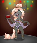  alcohol belly_dancer beverage big_ears blackbetty breasts cleavage clothed clothing ear_piercing female fur hair humanoid league_of_legends long_hair mammal open_mouth piercing riot_games short_stack simple_background smile solo video_games wine yordle 