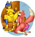  absurd_res anal anal_penetration animal_crossing ankha_(animal_crossing) anthro anus audie_(animal_crossing) blush bodily_fluids breasts butt canid canine chair demonkussh disembodied_penis drooling duo eye_contact felid feline female female/female furniture genital_fluids genitals hi_res kneeling looking_at_another magic male mammal nintendo nude pawpads paws penetration penis pussy pussy_juice raised_tail saliva saliva_on_tongue saliva_string sitting sitting_on_throne snapping_fingers spread_legs spreading throne tongue tongue_out vaginal vaginal_penetration video_games 
