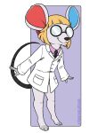  animal_crossing anthro blue_inner_ear bottomless clothed clothing coat eyewear female glasses ittybittymomo lab_coat mammal mouse murid murine nintendo petri_(animal_crossing) red_inner_ear rodent solo topwear video_games 