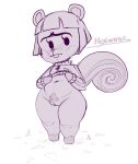  2021 animal_crossing anthro bottomless buckteeth clothed clothing clothing_lift female full-length_portrait genitals hazel_(animal_crossing) hexanne mammal nintendo portrait pubes pussy rodent sciurid sketch solo standing teeth thick_thighs tree_squirrel video_games wide_hips 
