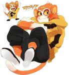  animal_crossing anthro clothed clothing curled_up fully_clothed haplorhine hyaku_(artist) japanese_text male mammal monkey nintendo primate solo text tiansheng_(animal_crossing) video_games 