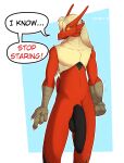  absurd_res anthro avian balls big_balls big_penis black_penis blake blaziken english_test flaccid foreskin fur genitals hi_res humanoid_genitalia humanoid_penis looking_at_viewer male matixcs nintendo penis pok&eacute;mon pok&eacute;mon_(species) red_body red_fur simple_background solo video_games 