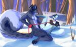  16:10 2021 abs anthro canid canine clothed clothing day detailed_background digital_media_(artwork) felid forest fox horn hybrid leopard male male/male male_penetrated male_penetrating male_penetrating_male mammal outside pantherine penetration plant s/p/a sinalanf snow tree widescreen 