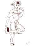 2021 absurd_res anthro athletic athletic_anthro bovid caprine dimonis erection genitals goat hi_res male mammal muscular nude penis signature simple_background sketch smile solo watermark 