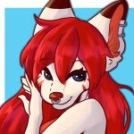  1:1 anthro black_eyes canid canine canis cpider ear_piercing eyelashes facial_piercing female fur hair hand_on_hair headshot headshot_portrait hi_res himari_arasaka_(tasha_the_squirrel) humanoid_hands looking_at_viewer mammal nose_piercing piercing portrait pose red_body red_fur red_hair red_nose simple_background smile solo white_body white_fur wolf 