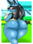  3:4 anthro big_breasts big_butt blazedscarf breasts butt female hi_res looking_back lucario nintendo pok&eacute;mon pok&eacute;mon_(species) solo thick_thighs video_games wide_hips 