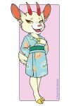  animal_crossing anthro asian_clothing cervid cervine clothing cute_fangs digital_media_(artwork) east_asian_clothing female fingers hooved_fingers hooves horn ittybittymomo japanese_clothing kimono mammal nintendo shino_(animal_crossing) solo video_games 