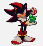  anthro black_body black_fur black_nose clothing duo eulipotyphlan fiinel footwear fur gloves handwear hedgehog hi_res mammal red_body red_eyes red_fur sega shadow_the_hedgehog simple_background sonic_the_hedgehog_(series) white_body white_fur 