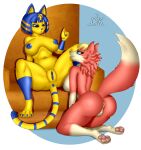  absurd_res animal_crossing ankha_(animal_crossing) anthro anus audie_(animal_crossing) breasts butt canid canine chair demonkussh duo eye_contact felid feline female female/female furniture genitals hi_res kneeling looking_at_another mammal nintendo nude pawpads paws pussy raised_tail sitting sitting_on_throne snapping_fingers spread_legs spreading throne tongue tongue_out video_games 