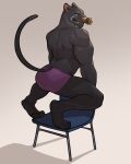  2021 4:5 anthro big_muscles butt chair clothing felid flower flower_in_mouth furgonomics furniture grey_background hi_res jrjresq kneeling looking_back male mammal muscular muscular_anthro muscular_male narrowed_eyes nintendo on_chair osha_violation panther_caroso pantherine plant presenting presenting_hindquarters raised_tail simple_background smile solo star_fox tail_clothing underwear video_games 