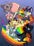  3:4 animal_crossing anthro canid canine clothed clothing felid feline fur group hair hi_res mae_borowski mammal meme meowth moonietoonie night_in_the_woods nintendo nyan_cat pok&eacute;mon pok&eacute;mon_(species) punchy_(animal_crossing) rainbow simple_background tem temmie_(undertale) topwear undertale undertale_(series) video_games white_body 