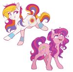  clothing duo dvixie earth_pony equid equine female feral hasbro horse leg_warmers legwear mammal my_little_pony my_little_pony_(g3) pony simple_background skywishes_(mlp) smile sunny_daze_(mlp) white_background 