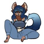 1:1 accessory anthro barefoot brown_body brown_fur canid canine canis clementyne clothed clothing crescent_luna_(whaddon) digital_media_(artwork) feet female fur hair headband long_tail mammal moon multicolored_hair solo star_marking wolf 