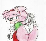  accessory amy_rose big_butt bottomwear butt classic_amy_rose classic_sonic_(universe) clothing eulipotyphlan female floating_hands fur green_clothing green_shirt green_topwear hair_accessory hedgehog hi_res mammal orange_bottomwear orange_clothing orange_skirt panties pink_body pink_fur sega shirt skirt solo sonic_the_hedgehog_(series) tail_fetish tail_grab tail_rub topwear underwear vampiricpig white_panties 