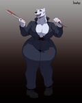  2021 absurd_res anthro big_breasts biped blood blood_on_clothing blood_on_knife bodily_fluids breasts choes clothing female greasymojo hi_res knife mammal polar_bear solo ursid ursine 