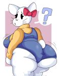  ? accessory anthro big_breasts big_butt breasts butt clothed clothing domestic_cat felid feline felis female hair_accessory hair_ribbon hello_kitty_(character) hello_kitty_(series) hi_res huge_butt lewd_dorky looking_at_viewer looking_back mammal ribbons sanrio shaking_butt slightly_chubby solo thick_thighs tight_clothing 