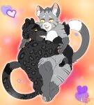  &lt;3 2021 anthro black_body black_eyes black_fur black_nose chest_tuft claws digital_media_(artwork) domestic_cat duo eye_contact eyebrows felid feline felis fur grey_(fearzy) grey_body grey_fur hand_on_leg hand_on_thigh hi_res holding_partner inner_ear_fluff leopard looking_at_another male male/male mammal melanistic morgan_gorgon nude open_mouth open_smile pantherine pawpads pink_nose pink_pawpads romantic sharp_teeth smile spots spotted_body spotted_fur striped_body striped_fur stripes teeth thick_eyebrows tom_(morgan) tuft yellow_sclera 