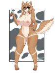  2021 absurd_res anthro big_breasts black_nose blue_eyes breasts canid canine canis casi_(casiika1) curvy_figure digital_media_(artwork) female fur genitals hair hi_res horn hybrid justnyarla long_hair looking_aside looking_at_viewer mammal markings milk nipples nude pussy simple_background solo spots spotted_body spotted_fur standing thick_thighs voluptuous wide_hips wolf 