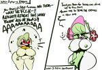  1-upclock 2021 2koma absurd_res ava_(1-upclock) bent_over big_breasts big_butt bonnet breasts butt clothing comic curvy_figure dialogue duo eldegoss english_text eyes_closed fashionable_style_gardevoir female fist front_view gardevoir green_body green_hair green_nipples green_skin grey_body grey_skin hair hands_together hat headgear headwear hi_res hourglass_figure huge_breasts huge_butt humanoid musical_note nintendo nipples overweight overweight_female overweight_humanoid pink_clothing pink_hat pink_headwear pok&eacute;mon pok&eacute;mon_(species) pokemon_unite red_eyes short_stack simple_background speech_bubble text video_games voluptuous white_background wide_hips 