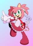  5_fingers accessory amy_rose anthro black_nose clothed clothing cosplay eulipotyphlan eyelashes female fingers fur gloves green_eyes hair_accessory handwear hatsune_miku hedgehog hi_res mammal peachyowl pink_body pink_fur sega simple_background solo sonic_the_hedgehog_(series) vocaloid 