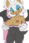  anthro big_breasts bodily_fluids breasts chiropteran clothing curvy_figure female looking_at_viewer mammal mcfli nipples rouge_the_bat sega solo sonic_the_hedgehog_(series) standing sweat voluptuous 