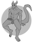  5_fingers 5_toes anthro balls beastjuice claws dragon feet fingers genitals hi_res horn humanoid_genitalia male monochrome nipples nude pecs penis scalie simple_background sitting solo toes vein veiny_penis western_dragon 