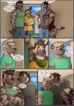  african_wild_dog age_difference anthro bandanna beard bottomless brother brothers canid canine chastity_cage chastity_device chip_(pickles-hyena) clothed clothing comic cousins crossed_arms dialogue english_text facial_hair father father_and_child father_and_son fully_clothed garret_(pickles-hyena) green_eyes group hair hi_res hyaenid hyena_father_(pickles-hyena) kerchief larger_male male male/male mammal nephew older_male parent parent_and_child percy_(pickles-hyena) pickles-hyena purple_hair russel_(pickles-hyena) shirt sibling size_difference smaller_male son speech_bubble striped_hyena t-shirt tank_top text topwear twins uncle uncle_and_nephew younger_male 