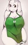  2021 anthro apron apron_only big_breasts blush boss_monster bovid breasts caprine cleavage clothed clothing curvy_figure digital_media_(artwork) female floppy_ears fur hatsumiilkshake hi_res horn huge_breasts i_mean_breast_milk long_ears looking_at_viewer mammal mature_anthro mature_female meme mostly_nude portrait signature simple_background smile solo standing thick_thighs three-quarter_portrait toriel undertale undertale_(series) video_games voluptuous white_background white_body white_fur wide_hips 
