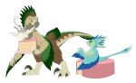  4_ears alpha_channel anthro avali avali_(original) avian bird_feet blue_body blue_feathers cake countershading der dessert dewclaw digitigrade dinosaur dromaeosaurid feathered_crest feathered_wings feathers female feral food green_body green_eyes group gryphon head_crest lacertius luvashi micro multi_ear mythological_avian mythology paws reptile royalty royalty_(artist) scalie theropod utahraptor winged_arms wings 