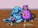  abdominal_bulge alcohol ambiguous_gender ambiguous_prey avian beak beverage bird bird_feet blue_body bodily_fluids drooling drunk feathered_crest feathered_wings feathers feral feral_pred galliform gryphon gyro_feather gyrotech head_crest hi_res male male_pred mythological_avian mythology neck_bulge paws peafowl phasianid pink_body quadruped saliva sleeping smaller_pred substance_intoxication tail_tuft tuft vore wings 