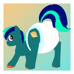  1:1 anthro butt diaper equid equine hair happy hasbro hi_res horse imces looking_back male mammal multicolored_hair my_little_pony padding pony red_eyes simple_background smile solo two_tone_hair white_diaper 