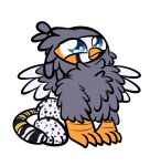  accessory alpha_channel avian beak bird_feet blue_eyes feathered_wings feathers feral furgonomics grey_body gryphon hair_accessory hair_tie hi_res male markings mythological_avian mythology orange_markings paws purpleflix ruzzy solo spots tail_accessory wings zebra_finch 