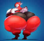  absurd_res anthro artisipancake avian beach big_breasts big_butt bird breasts butt clothed clothing female hi_res huge_breasts huge_butt hyper hyper_breasts hyper_butt red_body seaside solo thick_thighs 