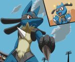  6:5 anthro arm_spikes chest_spike crimsonbladeronin cutaway duo hi_res lucario male nintendo pok&eacute;mon pok&eacute;mon_(species) riolu sparkles spikes spikes_(anatomy) stadium video_games 