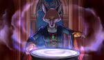 anthro canid canine castle cauldron emerald_(gem) female focused fog fox gem gown green_eyes hi_res jarts magic mammal medieval night pawpads pendant silva_vernalis solo story story_in_description witchcraft 