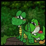  1:1 anal anthro blush bodily_fluids croc croc:_legend_of_the_gobbos croc_(character) cum digital_media_(artwork) dinosaur duo erection feral genital_fluids genitals half-closed_eyes hi_res male male/male mario_bros masturbation muffinlewds narrowed_eyes nintendo oral outside penis raised_tail reptile rimming scalie sex smile tongue video_games yoshi 