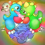 1:1 3_fingers 3_toes absurd_res anus argon_vile balls baron_von_blubba blue_body blue_scales bob_(bubble_bobble) bodily_fluids bub_(bubble_bobble) bubble bubble_bobble bubble_dragon bubble_filling butt clock cum cumshot digital_media_(artwork) drooling ejaculation erection eye_contact feet fingers french_kissing genital_fluids genitals ghost green_body green_scales group group_sex hi_res kissing looking_at_another male male/male male_penetrating monsta nude object_entrapment open_mouth penetration penis rainbow_background red_eyes saliva scales scalie sex simple_background spirit taito threesome toes tongue trapped_in_bubble vein veiny_penis video_games waiting watch 